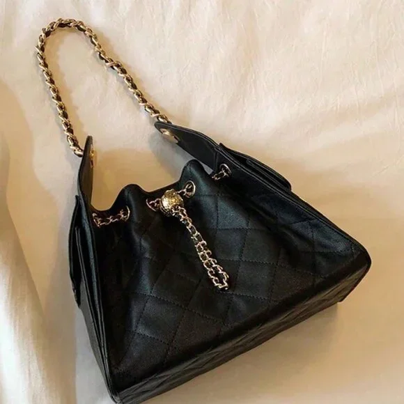 Black Elegant Women Portable Bucket Shoulder Bag - Picture 6 of 8